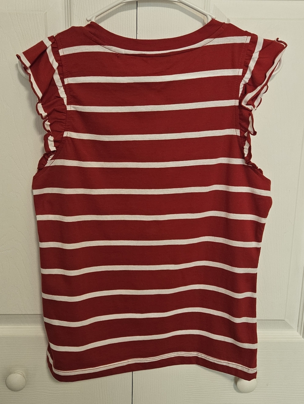 Tommy Hilfiger Red and White Striped Ruffle Flutter Sleeve Shirt Women's Size S - Picture 2 of 6